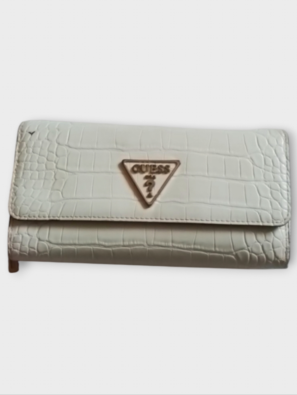 Vintage Y2K Guess White Crocodile Print Faux Leather Clutch Wallet